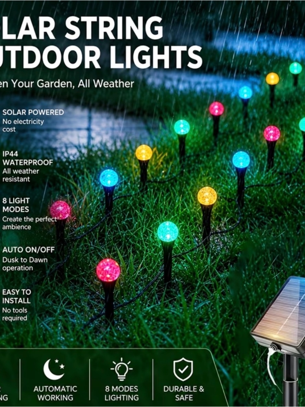 Solar String Outdoor Lights - Multicolor LED Garden Lighting